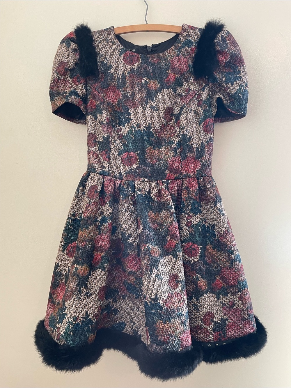 RARE Y2K Vintage Bebe SAMPLE dress Gilded Brocade Fur and Stud Trim